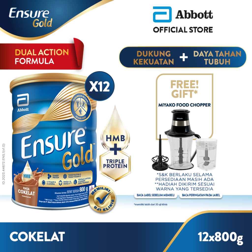 

Ensure Gold HMB Cokelat 800 g - Nutrisi Dewasa Rendah Laktosa - 12 pcs - FREE GIFT