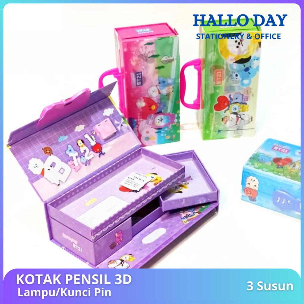 

HD Kotak Pensil Karton 3 Susun Lampu Disco Kunci Pin/Tempat Pensil/Pencil Box/Wadah Pensil