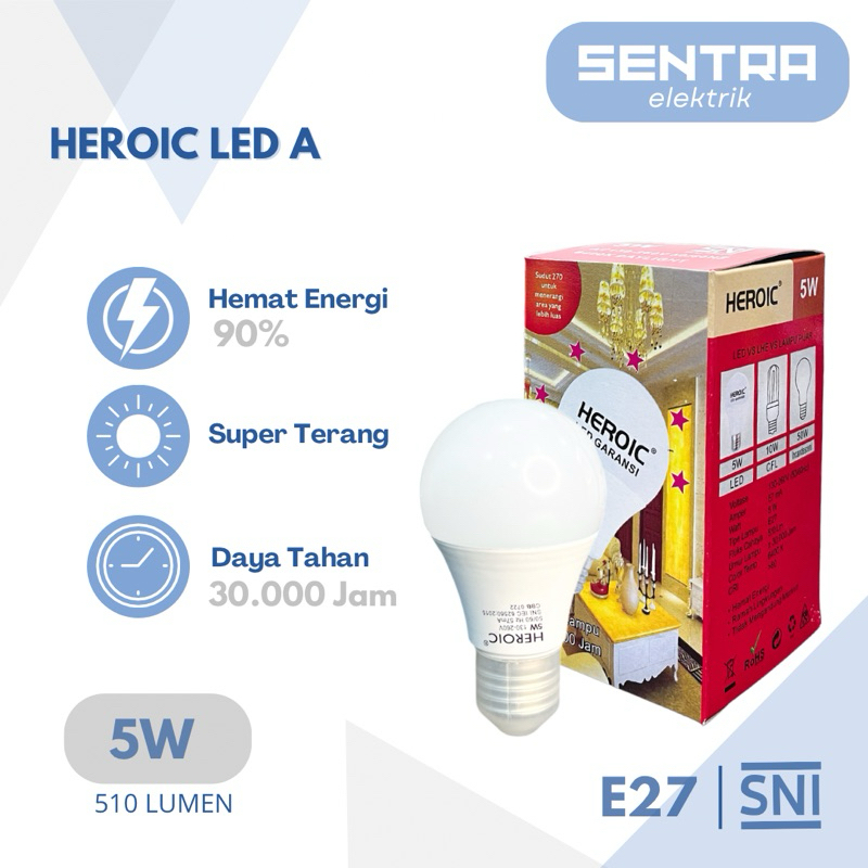 Lampu Bohlam LED Heroic A 5 Watt / Lampu LED Heroic 5W SNI