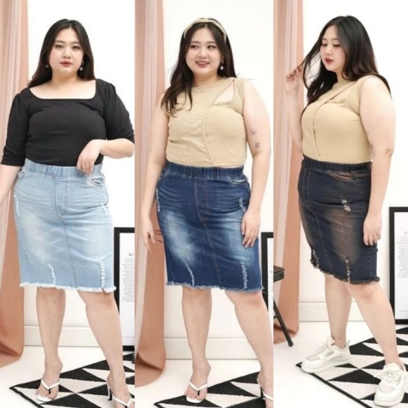 Rok Jeans Pendek Wanita Jumbo / Rok Jeans Pendek Wanita Jumbo 7/8 Stretch Style / Rok Jeans Pendek W