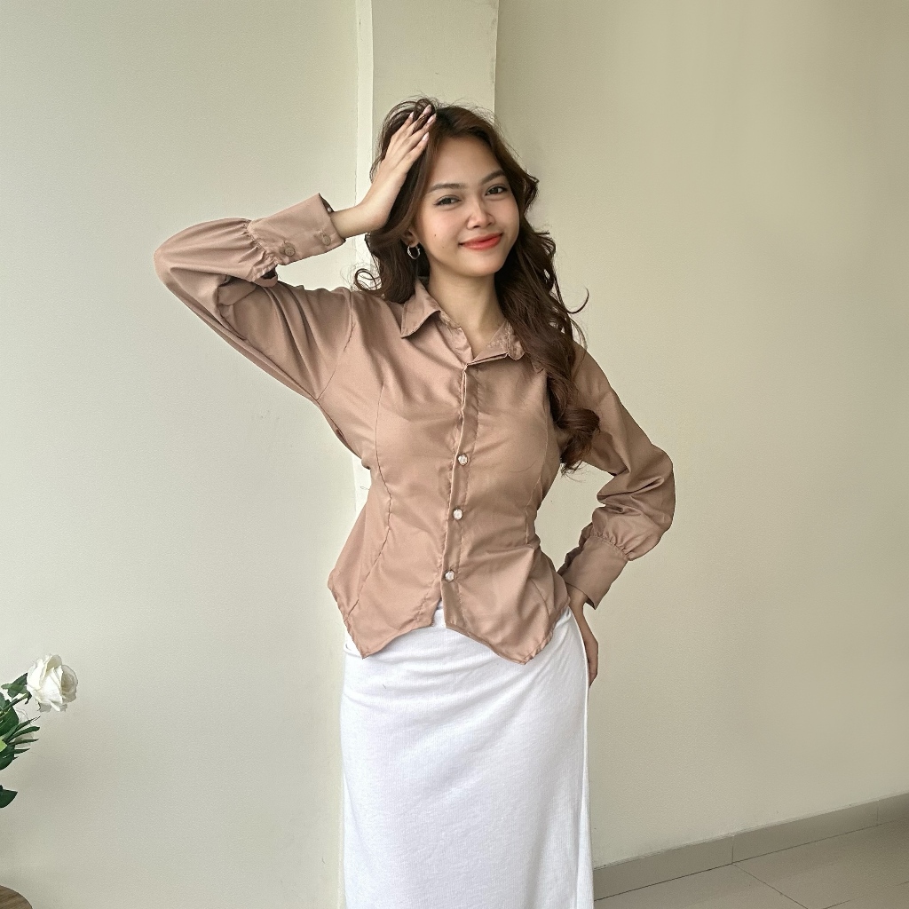 FASHION SHANJU TALI Blouse Tali Belakang Atasan Kemeja Kancing Wanita Kantor SHANJU BLOUSE TALI BELA