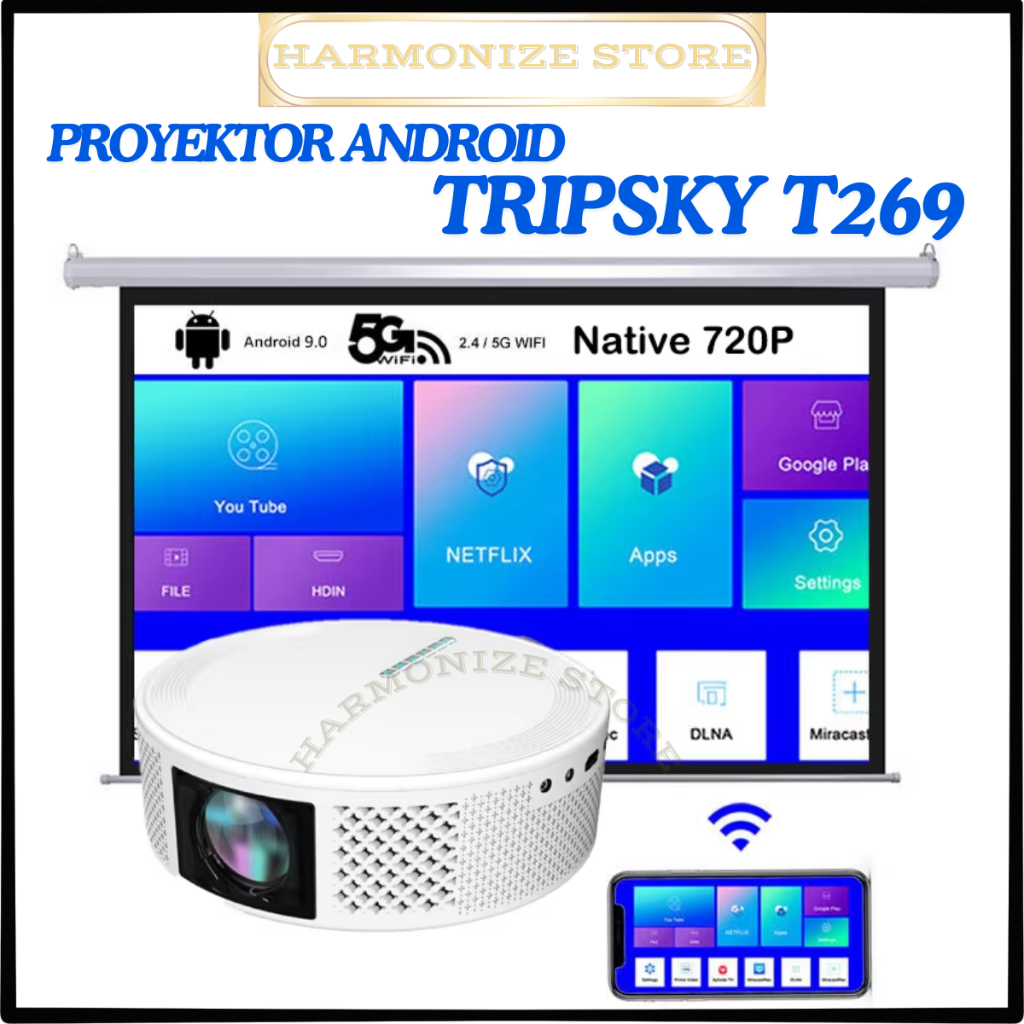 TRIPSKY Proyektor T269 Versi Wifi Android 4K