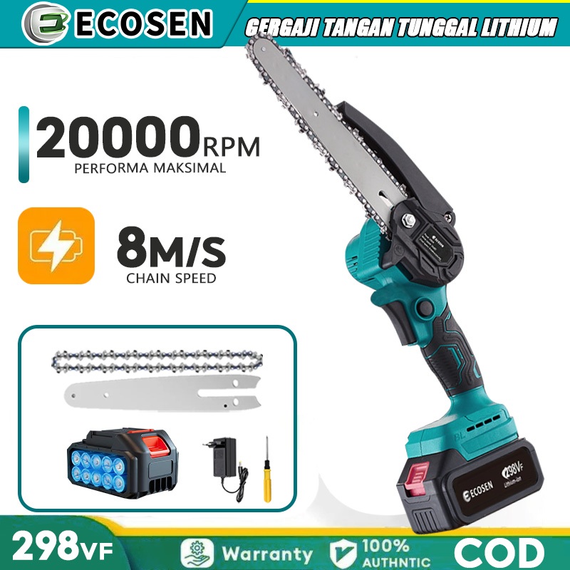 ECOSEN Mini Chainsaw 4/6/8Inch Cordless Chainsaw Gergaji Listrik Rantai Elektrik Mini Portable