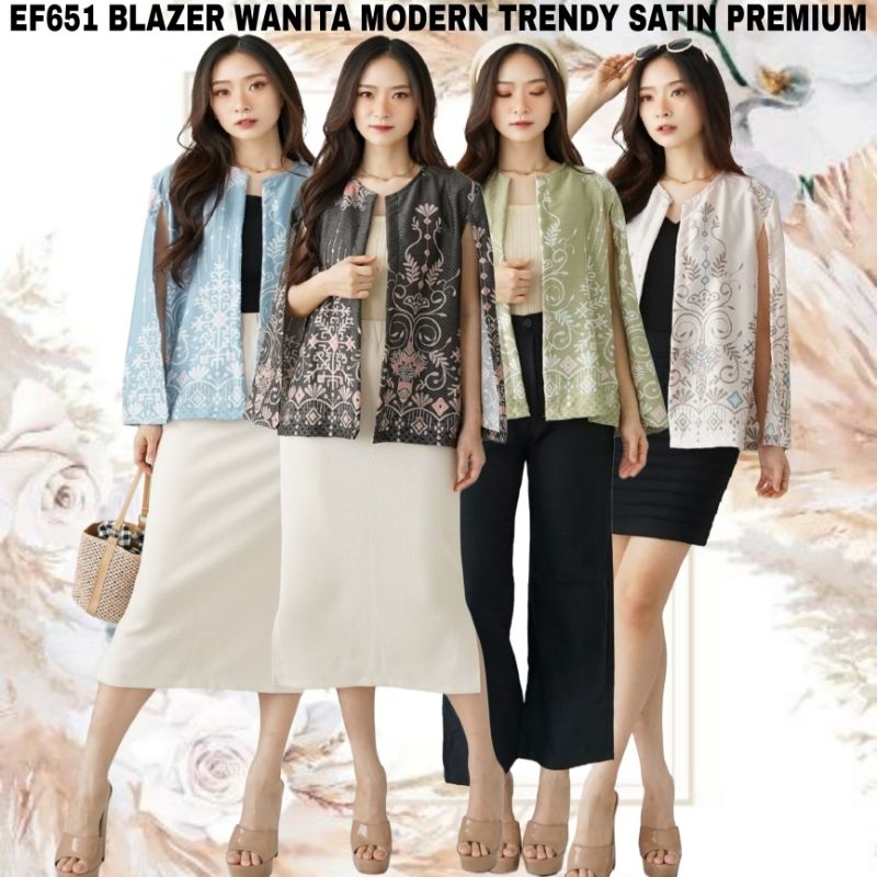KLO EF651 Blazer Satin Wanita Modern Outer Blazer Batik Kantor#Blazer Batik Satin#Blazer Batik Semi