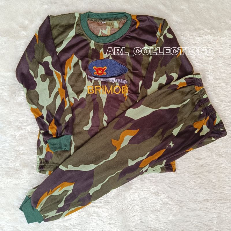 setelan kaos anak loreng brimob lengan panjang baju kids army satu set