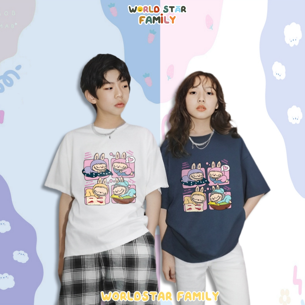 WSF Kaos Couple Keluarga LABUBU Kaos Couple Keluarga Lucu Kaos Pasangan Kaos Keluarga Baju Keluarga 