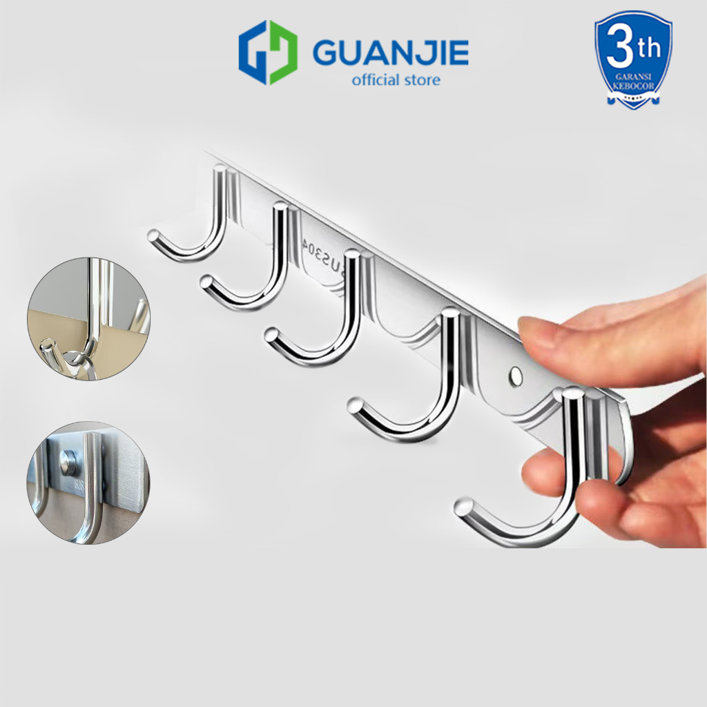 GUANJIE - Gantungan Baju Stainless 3/5kait Tempel 3M Stainless SUS 304 Hook Hanger Hook Alat gantung