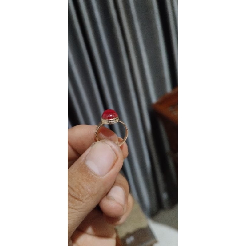 cincin batu merah siam bahan kuningan koin