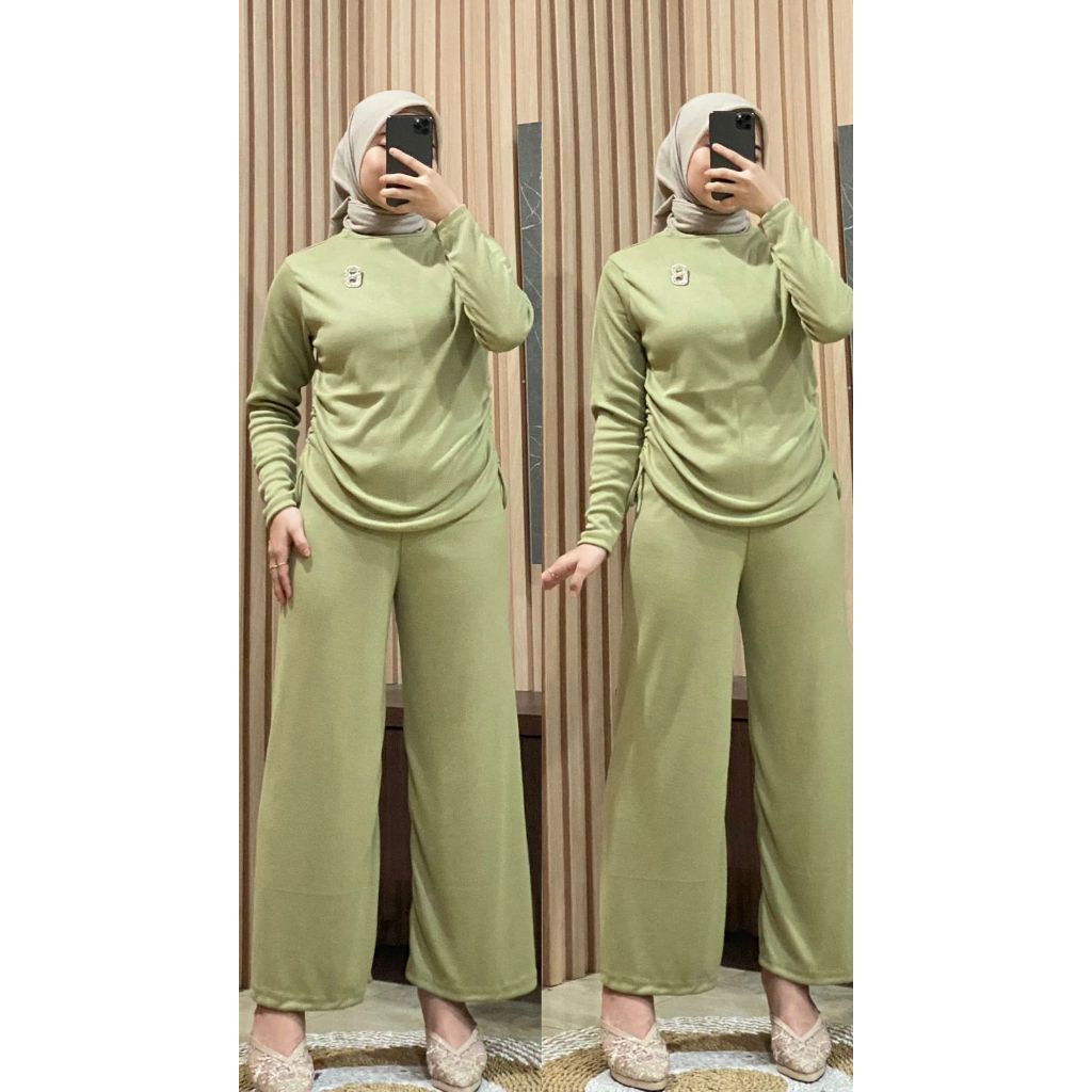 Setelan knit serut |Setelan knit wanita |one set  wanita terkini |setelan murah|one set jumbo