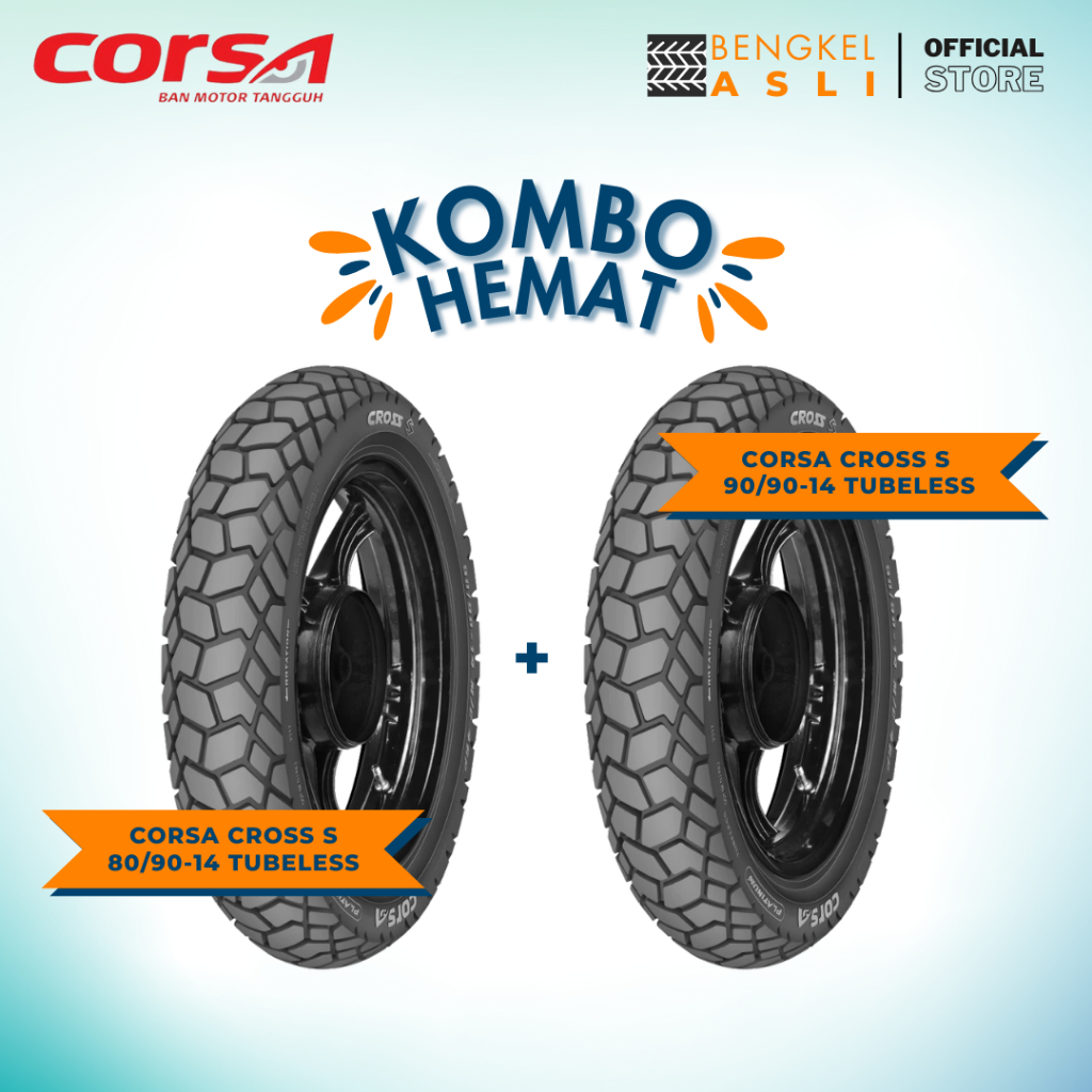 (KOMBO HEMAT 2 BAN TUBELESS) Ban Motor CORSA Platinum CROSS S Ring 14 80/90-14 + Ban Motor CORSA Pla