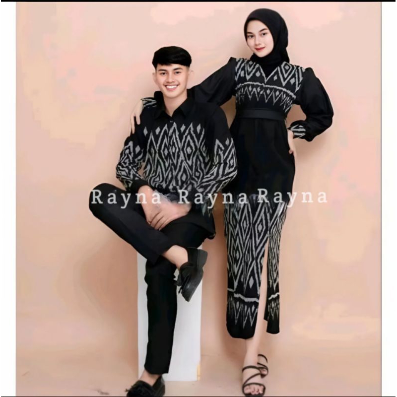SET PAKAIAN COUPLE TENUN BAJU MUSLIM GAMIS KEMEJA TENUN DRES TENUN RAYNA ETHNIC COUPLE PASANGAN PEST