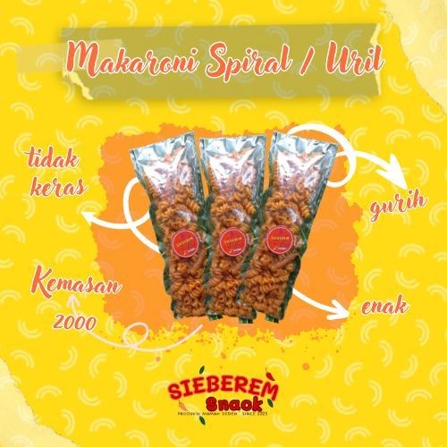 

Makaroni Spiral Kemasan 2000 Sieberem Snack Cemilan Khas Asal Kota Tasikmalaya Since 2023