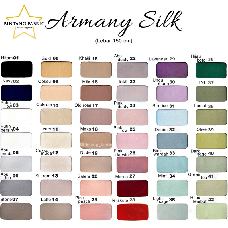 Bahan Kain Satin Armany Armanyy Silk Silky Stretch per 0,5 meter
