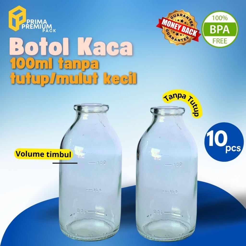 Botol Kaca 100ml Mulut Kecil Tanpa Tutup