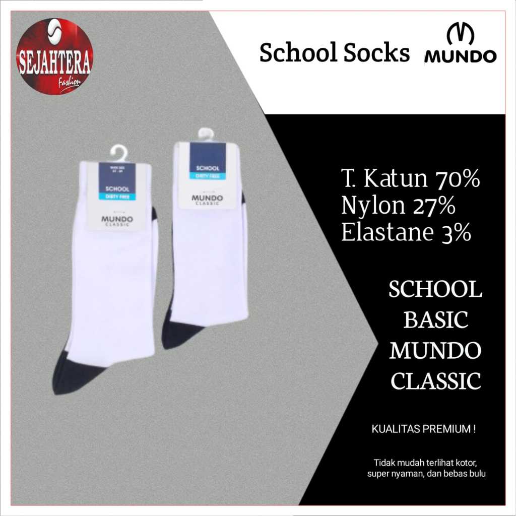 Kaos Kaki Anak Sekolah SD SMP SMA Sebetis Putih Hitam - MUNDO SCHOOL