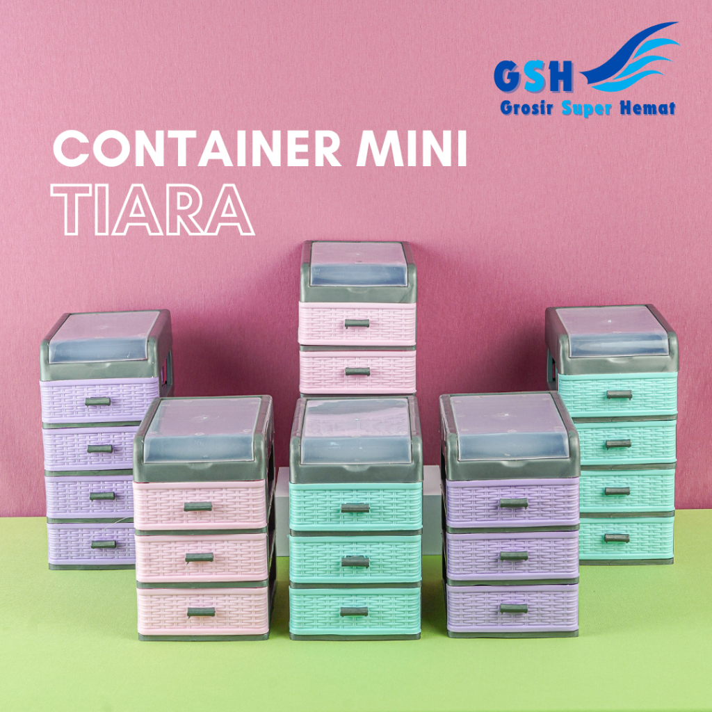 Murah Gsh - Rak Container Mini Tiara Plastik Susun 3 & 4 Motif Anyam Warna Warni Tempat Penyimpanan