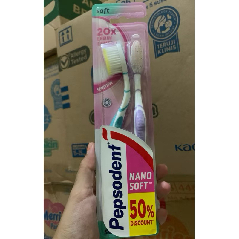 Sikat gigi pepsodent sensitive nano soft isi 2 pcs