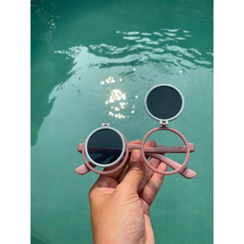 Kacamata buka tutup mauve tosca blue boboho bulat 2in1 sunglasses unisex adult kids kacamata anak su