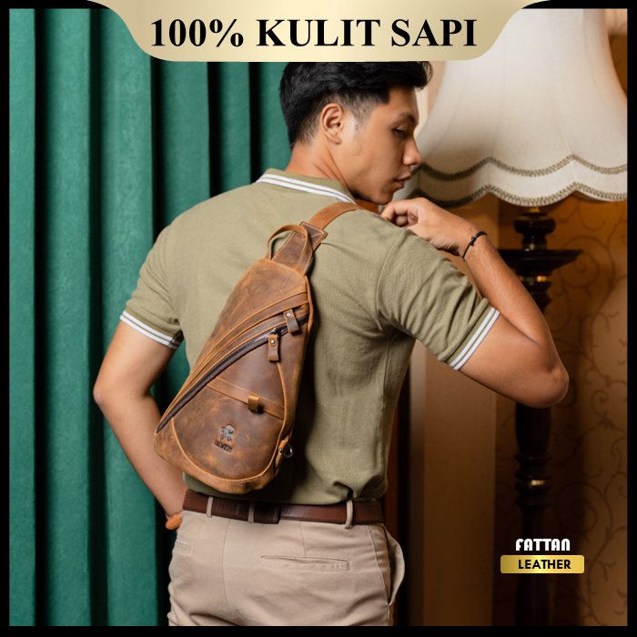 Tas Selempang Kulit Sapi Asli Pria Original 100% Premium Reven Mirage Leather Bag