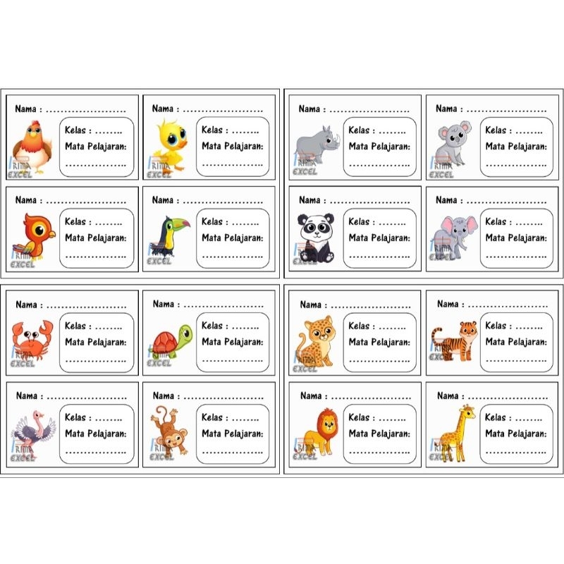 

Label sticker nama gambar animal kartun