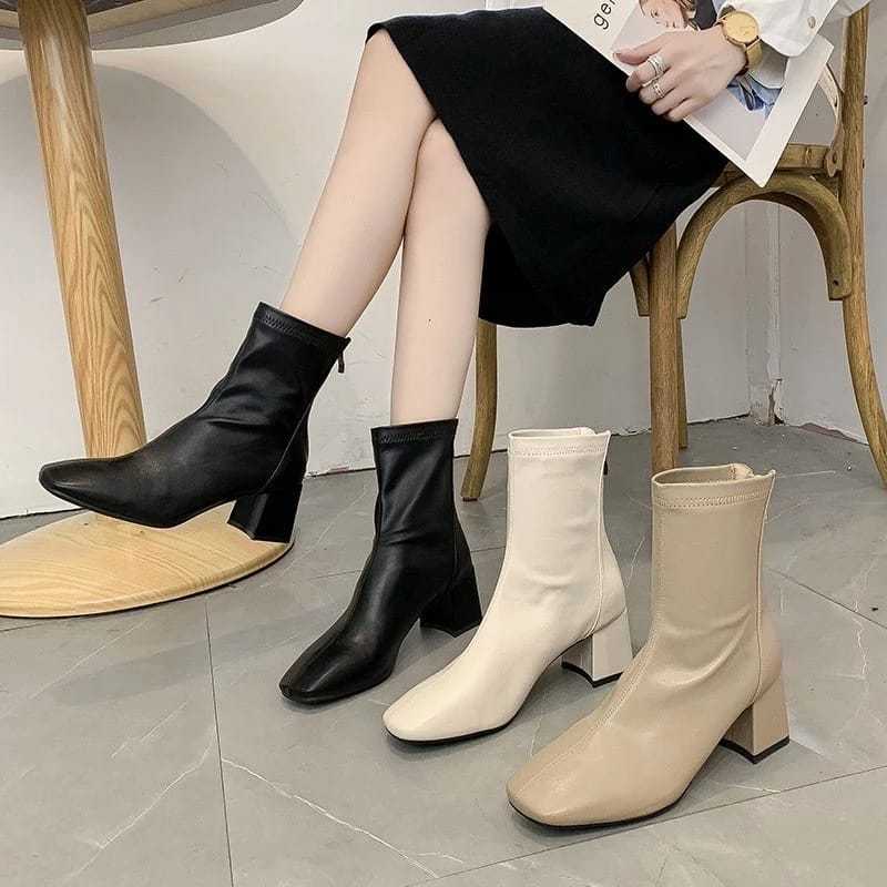 Sepatu heels boots wanita airin gaya kekinian