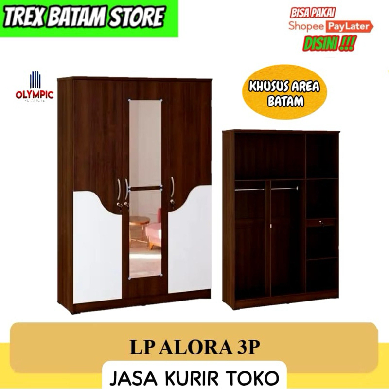 LEMARI PAKAIAN 3 PINTU KAYU LP ALORA 3P + RAKIT [ BATAM ]