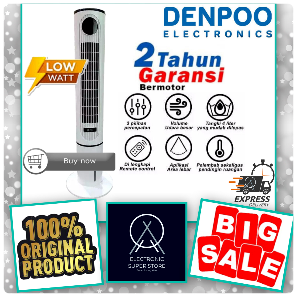 AIR COOLER TOWER DENPOO AT1106 AT-1106 AT 1106 PENYEJUK RUANGAN LOW WATT 4L DENPOO TOWER AIR COOLER