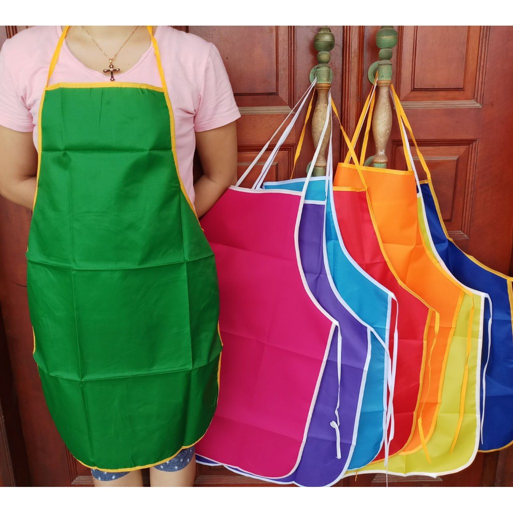 Celemek Masak Apron Motif Polos Karakter Dan Polkadot Celmek Bahan Kain Celmek Kain