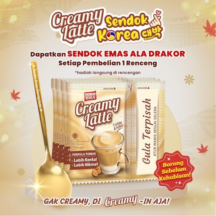

Torabika Creamy Latte 25 gr 1 Renceng isi 10 sachet Gratis Sendok Emas Korea Promo