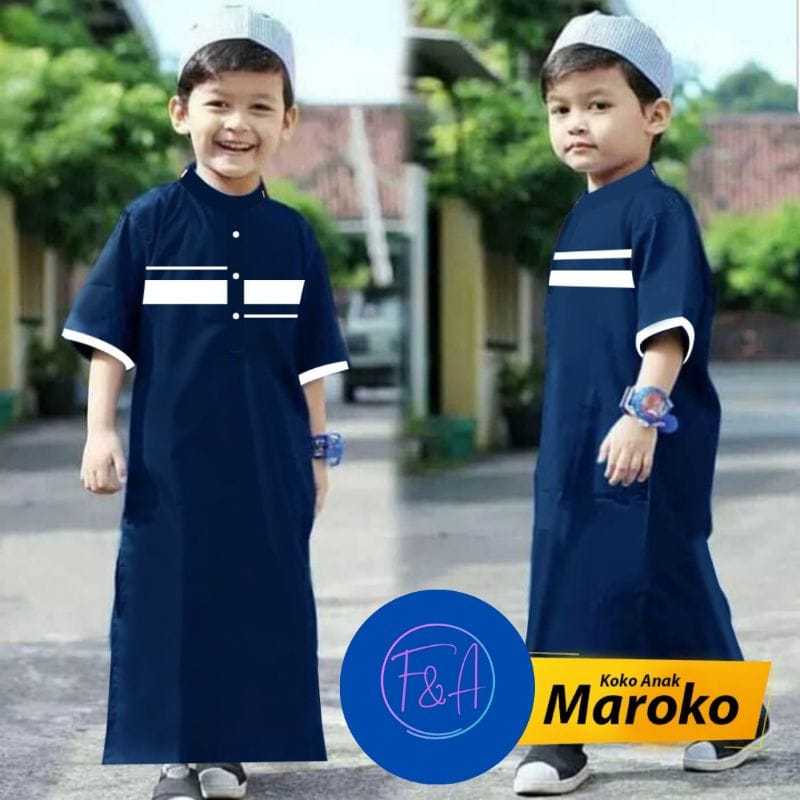 Koko Gamis Anak Baju Jubah Anak Laki Laki Usia 4 - 11 Tahun Set Peci