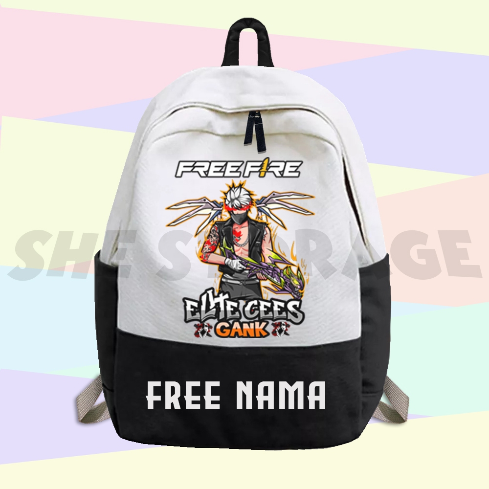 FREE NAMA - TAS RANSEL ANAK TAS SEKOLAH ANAK  FF FREE FIRE ELITE CEES GANK VERSI SG RAPPER SAYAP FF 