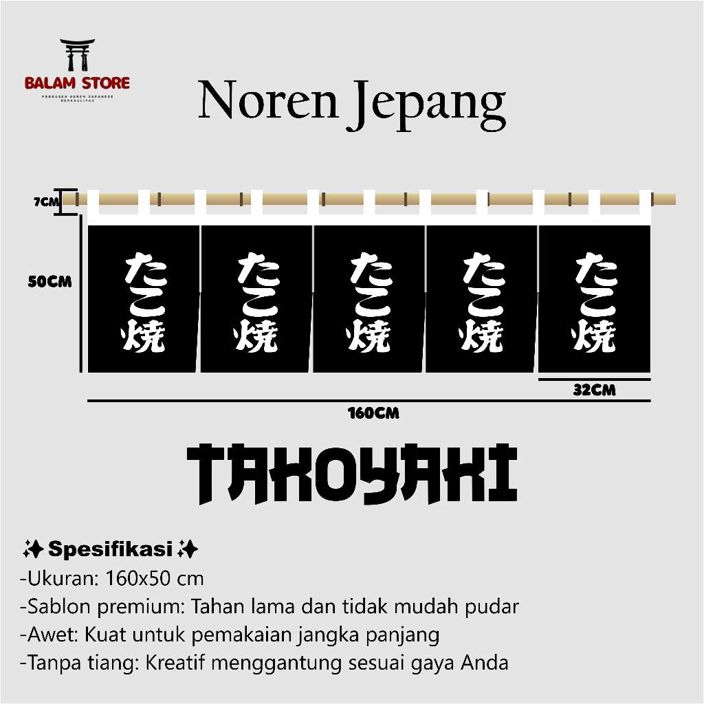 Tirai NOREN gorden kain TAKOYAKI warna hitam