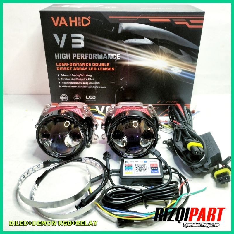 Vahid Biled projie V3 double laser | lampu projector mobil dan motor lensa 3 inch purple lens sepasa
