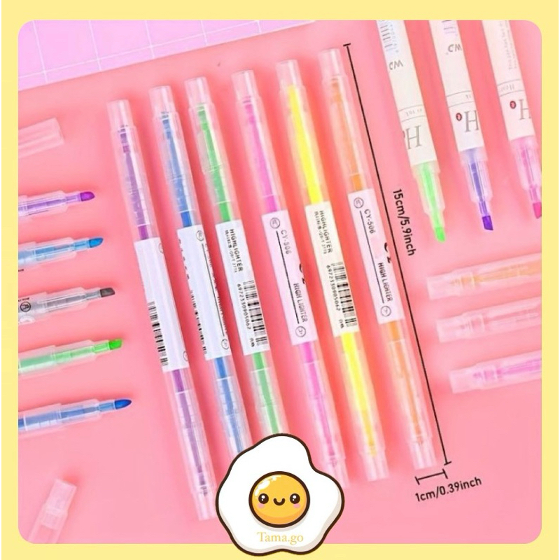 

(1 Set 6 Pcs) Set Highlighter Dua Sisi Warna isi 6 PCS Pen 2 Sisi / Diary Marker Stationery Lucu Unik Penanda Buku Warna