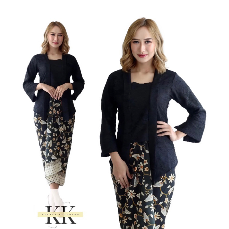 Set kebaya termurah kutubaru brokat plus rok lilit batik model terbaru warna hitam , baby bluse , na