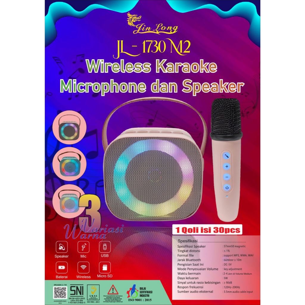 SPEAKER JINLONG JL 1730 M2 KAPASITAS 650mAh | Speaker Bluetooth Karaoke Jinlong Jl-1730 M2