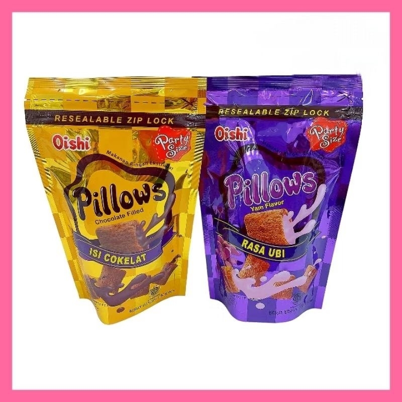 

pillows oishi zip lock pouch ubi cokelat snack 100g