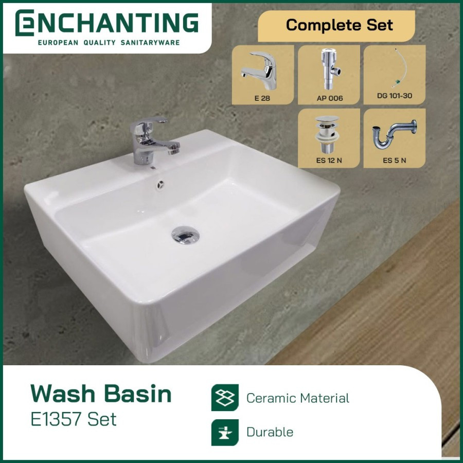 Set Wastafel Gantung Kotak Keramik Europe Enchanting E1357