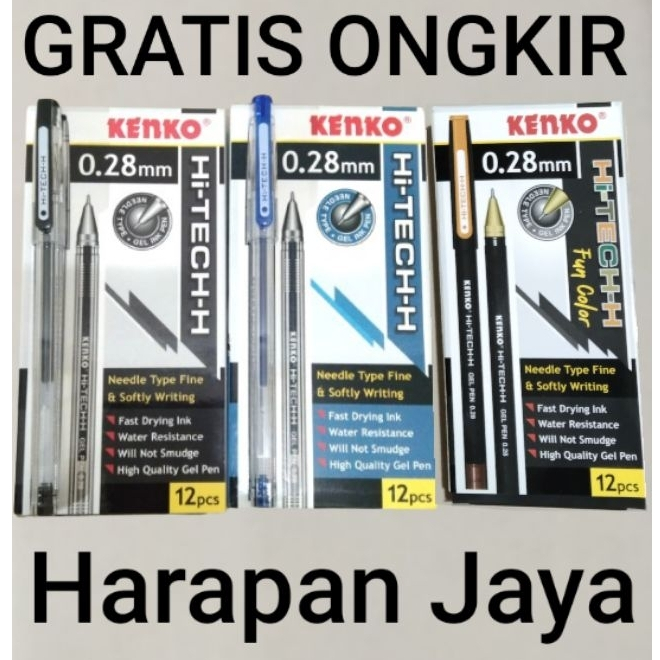 

Gel Pen Hi-TECH-H KENKO Hitam/ Biru/ Fun Color 0.28mm Per Lusin ( ISI 12 PCS )