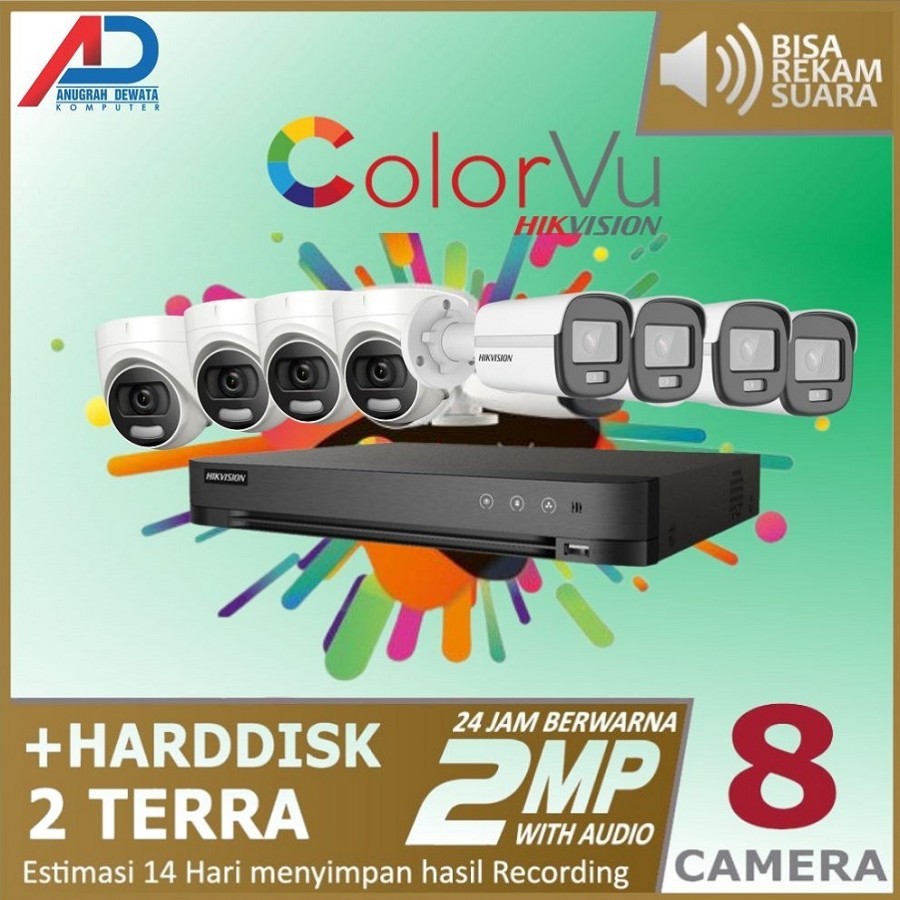 PAKET CCTV HIKVISION 8 CAMERA COLORVU AUDIO 2MP FULL SET