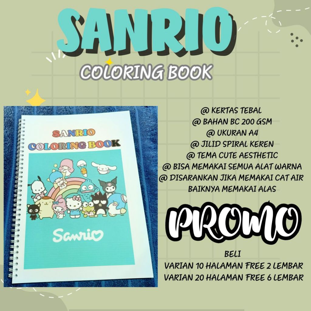 

SANRIO Coloring Book Buku Mewarnai Anak Remaja Dewasa Aesthetic Cute Bagus Premium MewahKertas Tebal