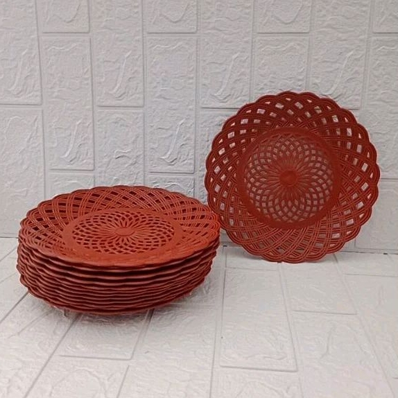 PIRING PLASTIK ROTAN COKLAT/LUSIN (12PCS) PIRING ROTAN PLASTIK