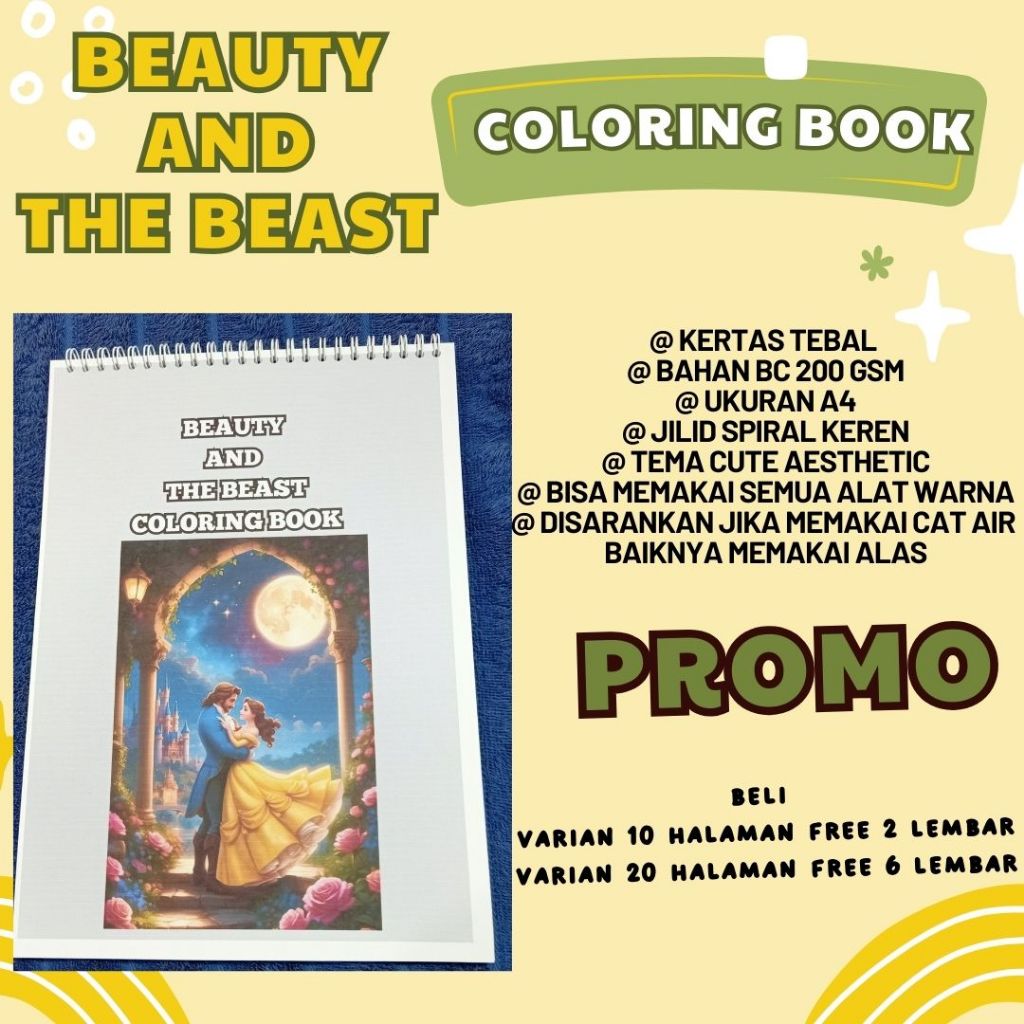 

BEAUTY AND THE BEAST Relaxing Coloring Book Activity Buku Mewarnai Anak Remaja Dewasa Aesthetic
