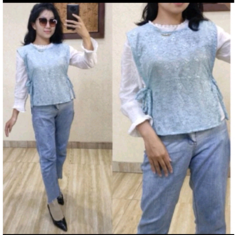 vest brukat, atasan brukat, vest brukat tali samping, rompi tali samping, rompi kekinian.