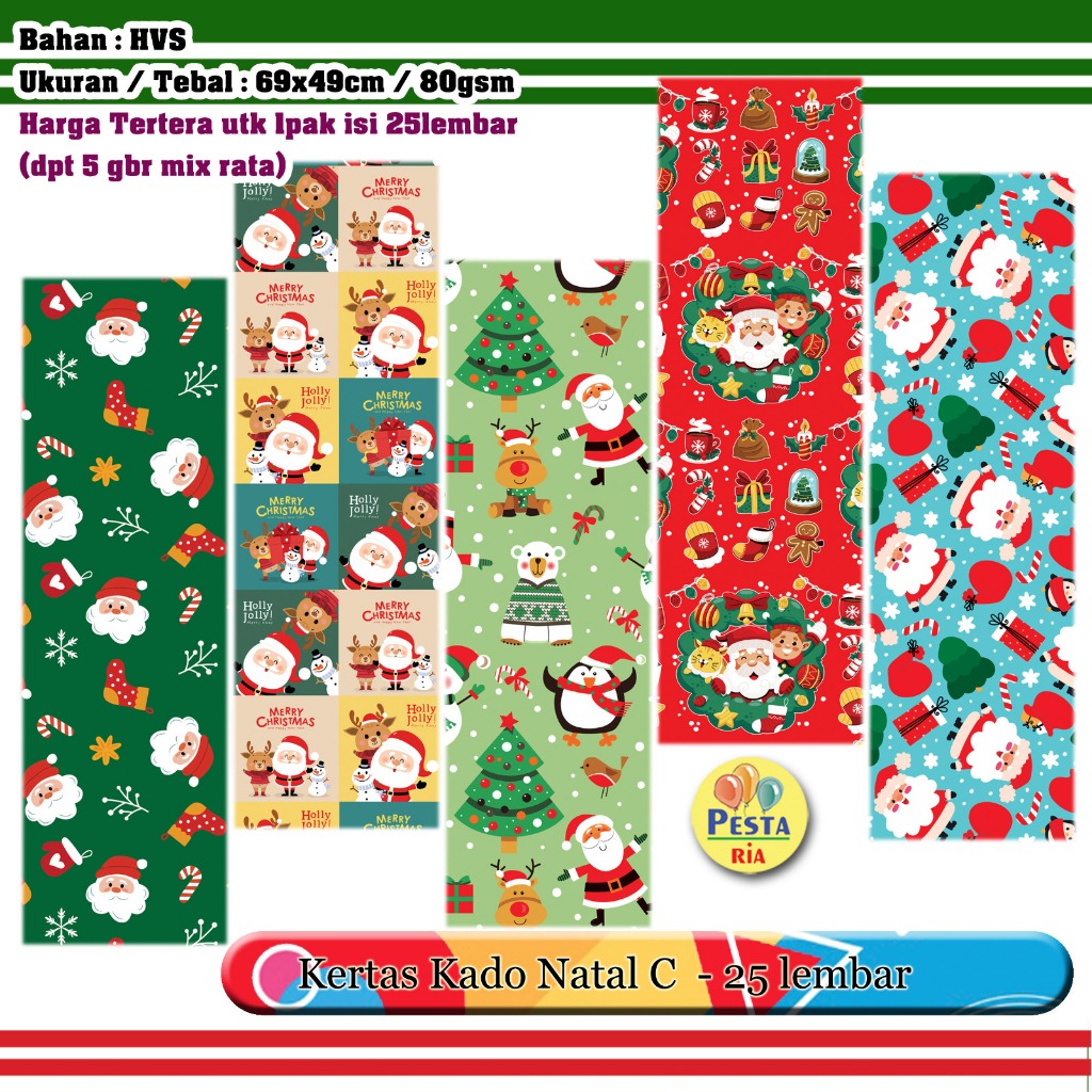 

Murah!! (1Set isi 25lmbr) Kertas kado Natal C, kertas kado Merry Christmas ,bungkus kado natal