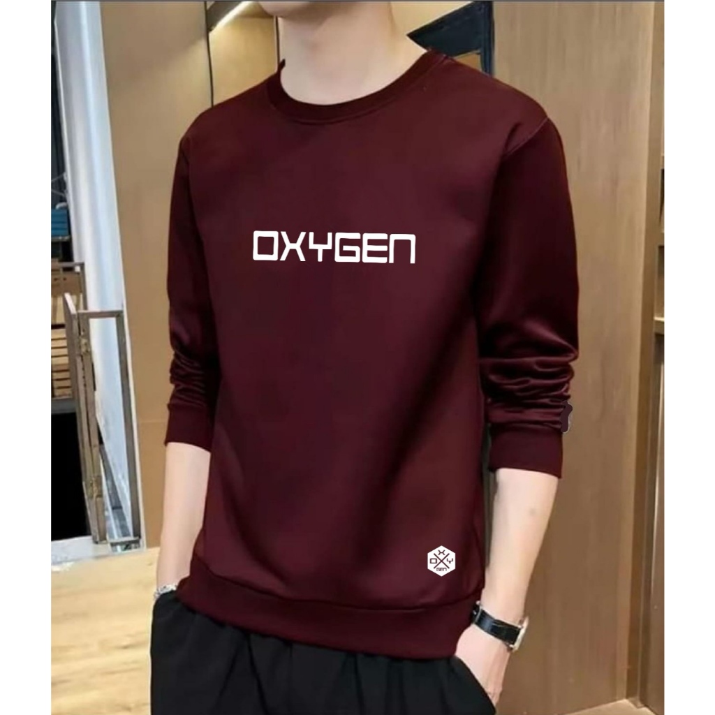 Juanfashion Crewneck Keren Baju Kekinian Kaos Pria Lengan Panjang Sweater Cowok Adem Nyaman Oxygen