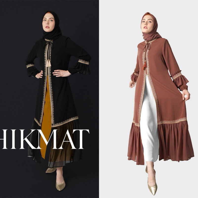 READY SIAP KIRIM ABAYA A9677-02 black and brown BY HIKMAT FASHION Muslim Wanita Gamis Dewasa