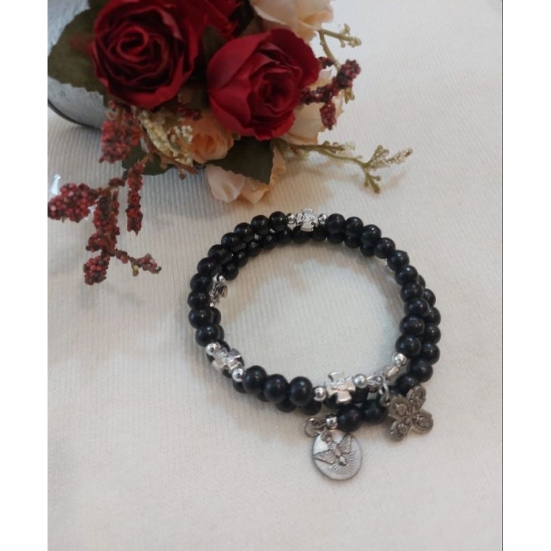 Gelang Rosario Kayu Lilit Medali Premium