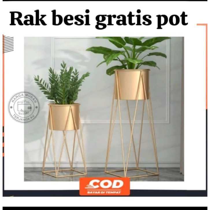 PAKET RAK BESI DAN POT NYA/Pot Bunga Besi/1 Set Isi  2 Standing Pot ALas Persegi/Standing Pot Murah/