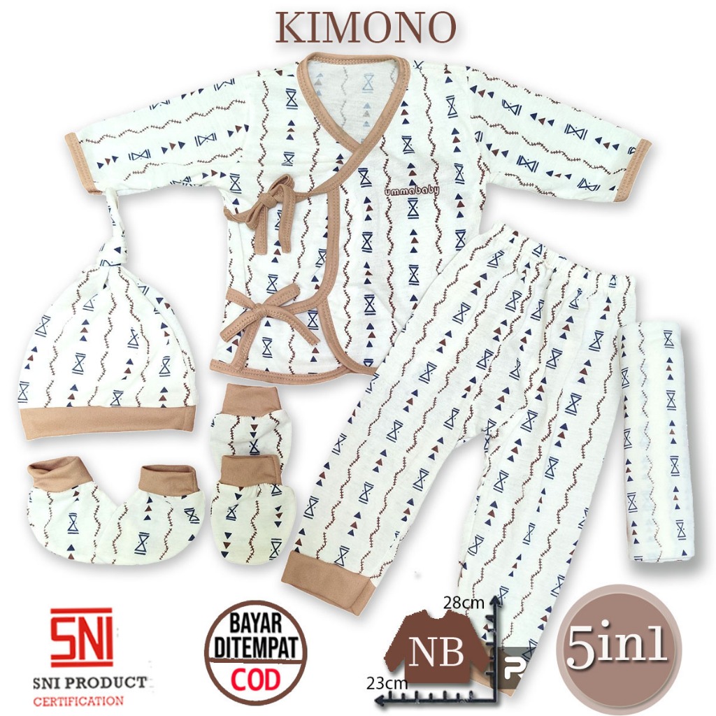 Ummababyshop Kimono 5in1 Baju Bayi Perempuan Laki Perlengkapan Baru Lahir Stelan 0 6 Bulan Celana Be